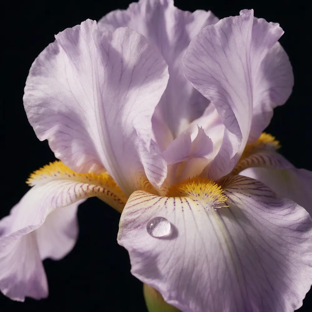 Fleur d'iris pâle avec une goutte d'eau