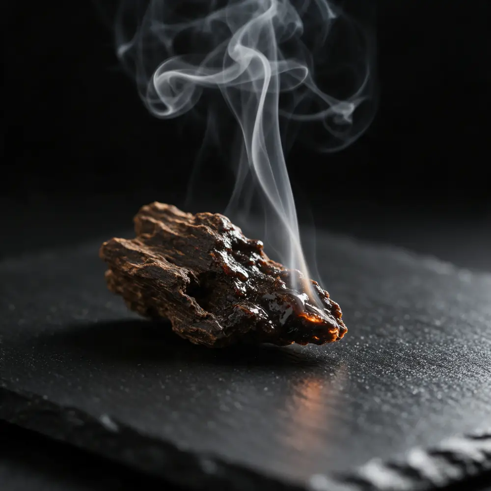 Morceau de bois d'oud avec un filet de fumée