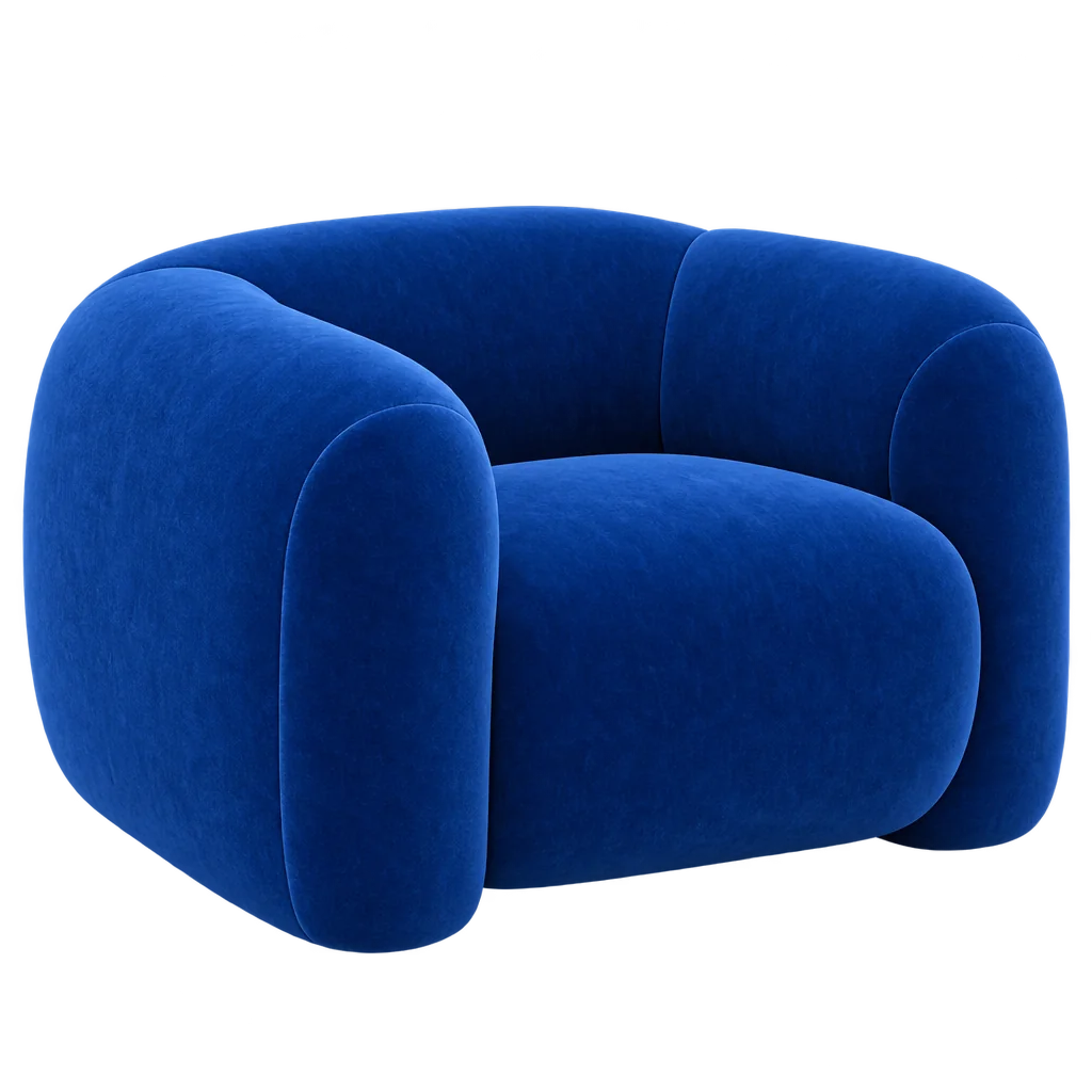 Le fauteuil Oblo Lounge en velours cobalt